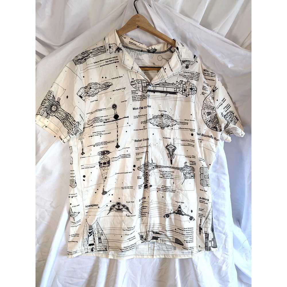 Star Wars Schematic Rebel Starships M Button Up A-Wing Millennium Falcon White